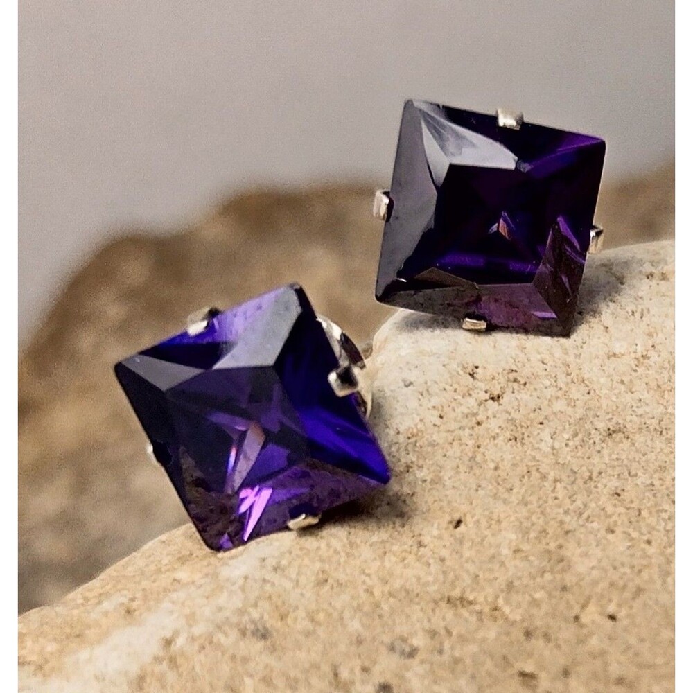 BIG 1/2" Purple CZ Sterling Silver Stud Earrings